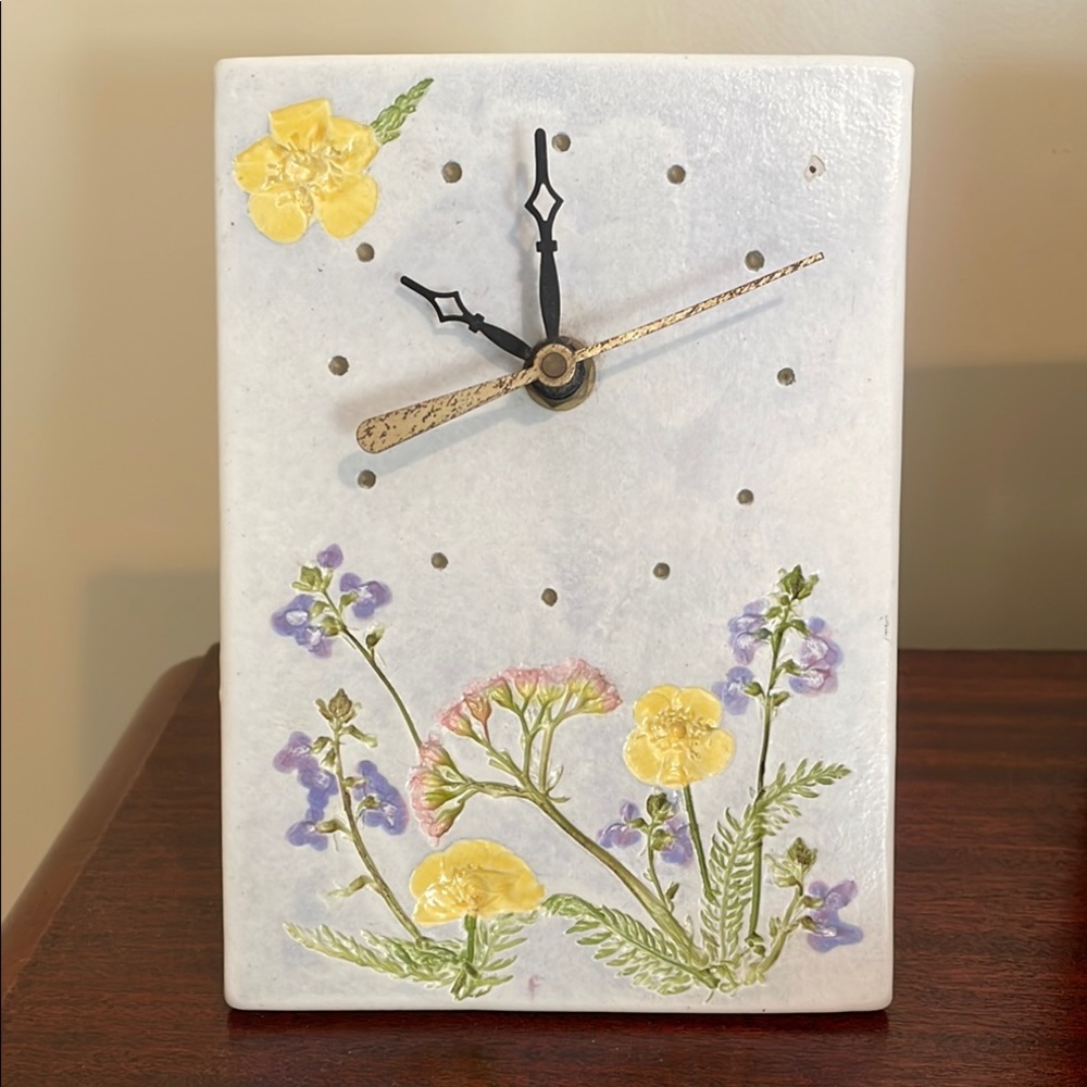 Vintage Salt Marsh Pottery Desktop Clock - Floral Design